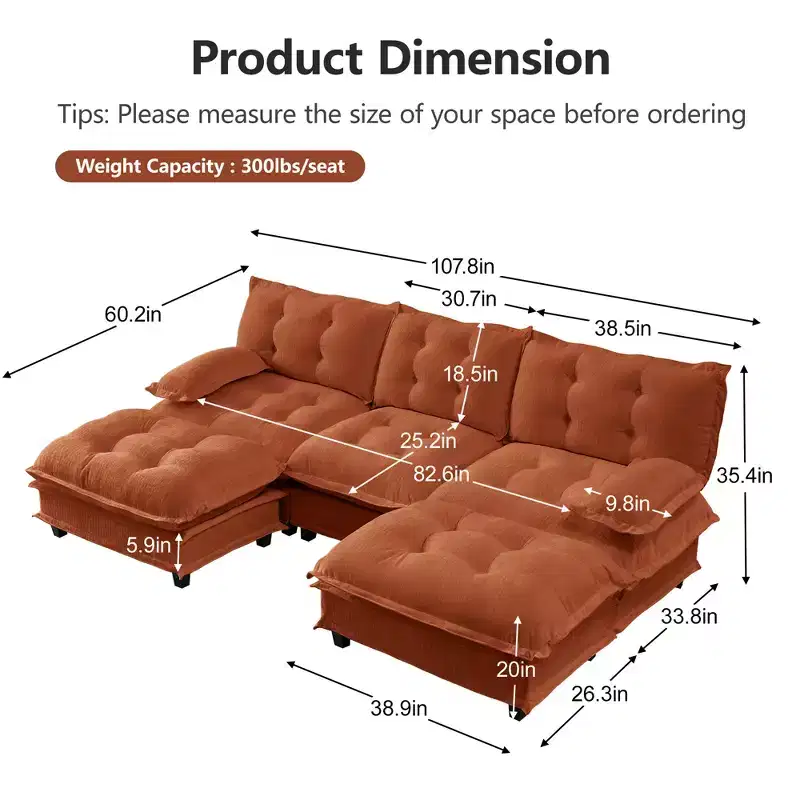 GDFStudio Havenridge Modular 107  U Chenille Sectional Sofa