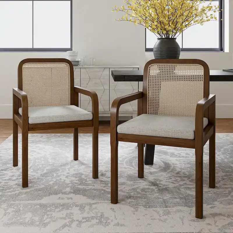 Modern Rattan Back Dining Chair with Removable Cushion | Boho Style | Set Available