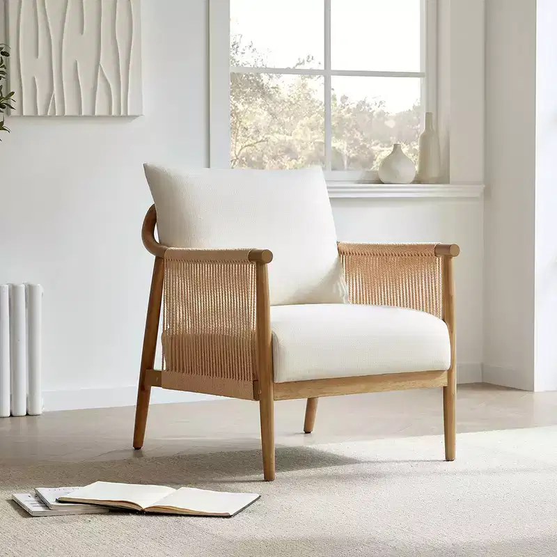 Spruce&Spring Modern Farmhouse Accent Chair with Braid Wood Armm