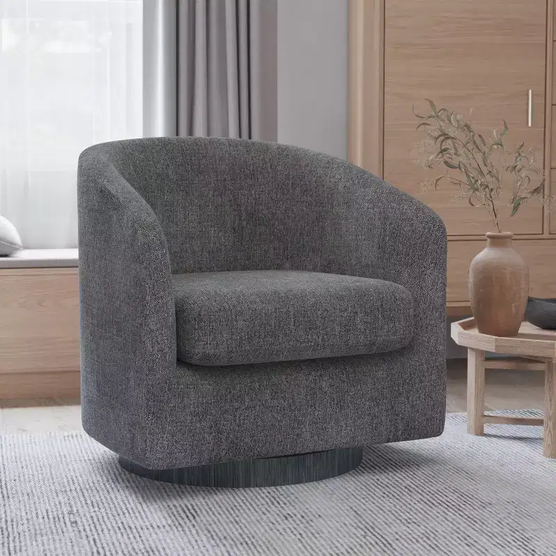 Merrick Lane Upholstered Club Style Barrel Chair with Sloped Armrests and 360 Degree Swivel Base in a Vinyl Wrap