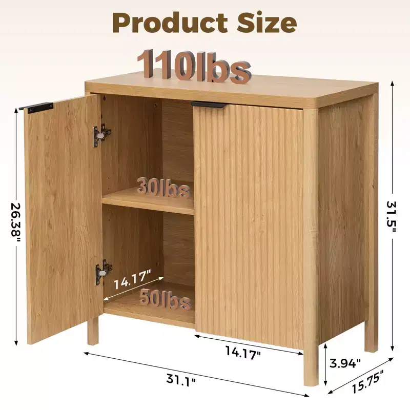 Hommpa 31 2-Door Fluted Buffet Sideboard Cabinet Multipurpose Dining Room Organizer