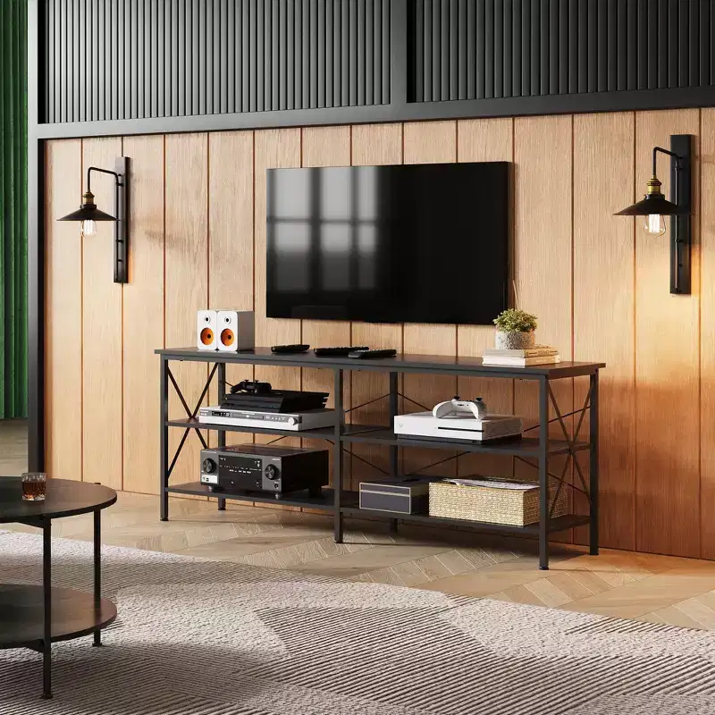 70 Inch TV Stand for Living Room & Bedroom, 63 Media Console with 3-Tier Storage Shelves
