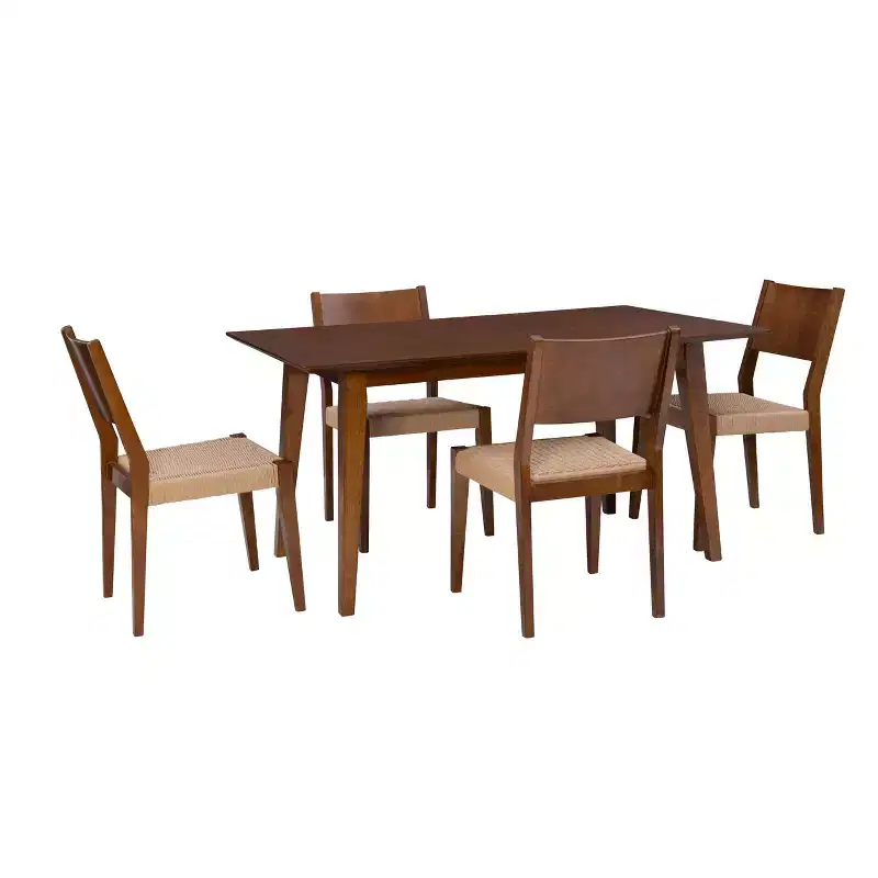 5pc Clara Dining Set with Rope Seat Chairs and Bench Brown - Powell