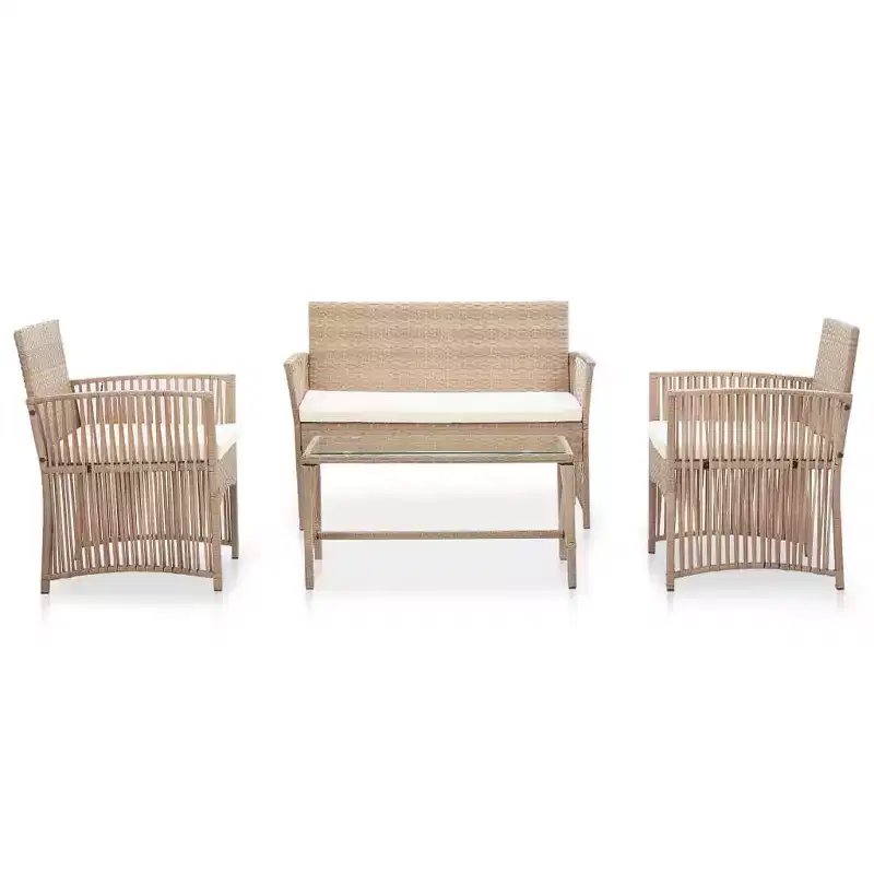 vidaXL 4 Piece Patio Lounge Set with Cushions Poly Rattan Beige