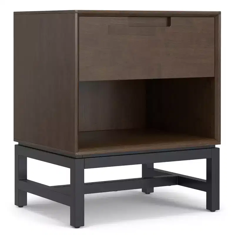 Devlin SOLID HARDWOOD 20 inch Wide Industrial Mid Century Nightstand in Walnut Brown