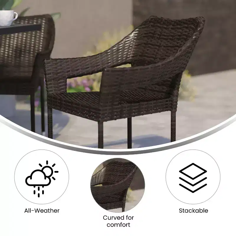 Flash Furniture Ethan Commercial Grade Stacking Patio Chair, All Weather PE Rattan Wicker Patio Dining Chair