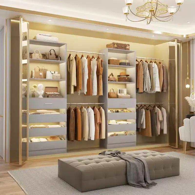 Besiost Closet System with 8 Wooden Drawers and 4 Hanging Rods