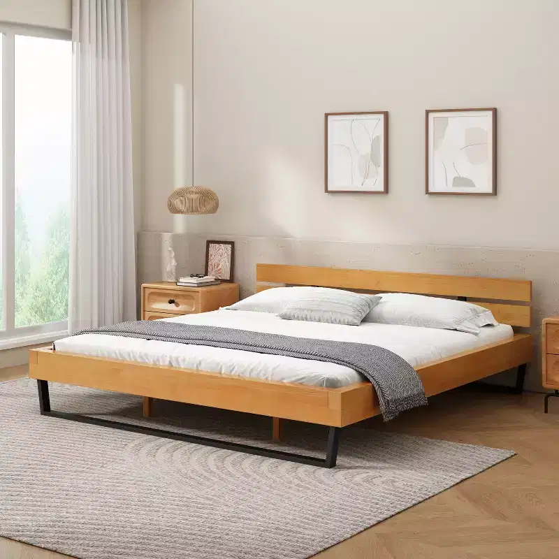 The Misty Moon 85.5 X 81.5 Natural King Size Pine Wood Bed Frame For Bedroom