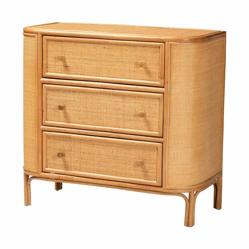 Bohemian Light Honey Rattan 3-Drawer Storage Cabinet