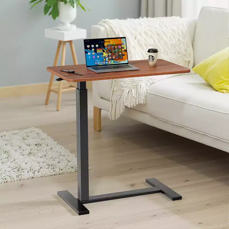 Overbed Table with Wheels Adjustable Computer Desk Wood End Table