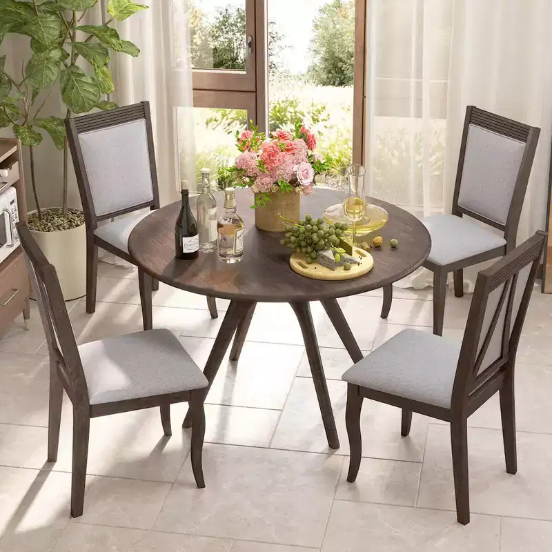 Costway 2PCS/4PCS Wood Dining Chairs with Rubber Wood Frame Padded Seat High Backrest