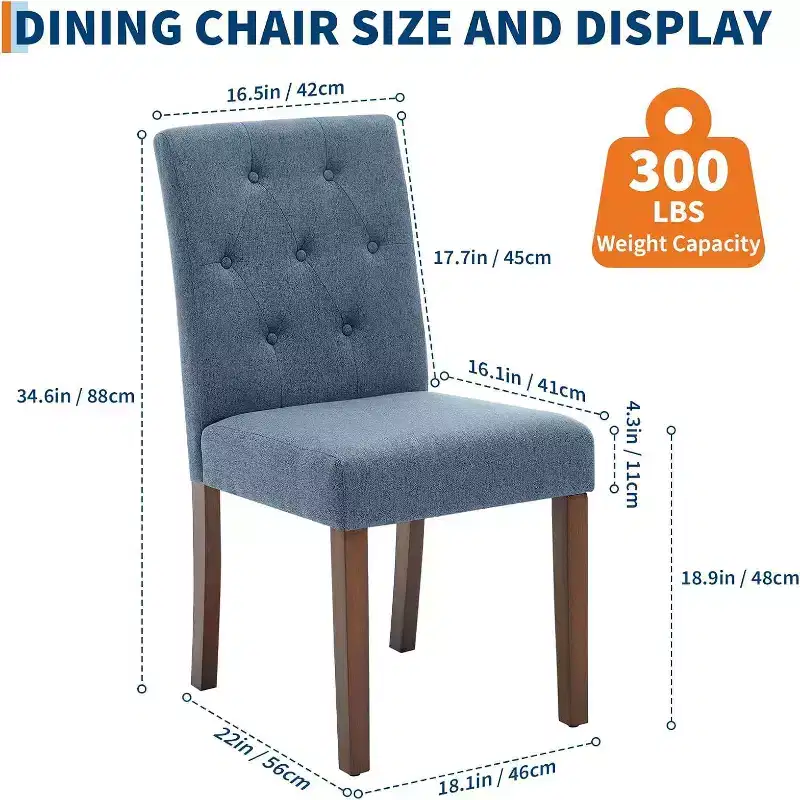 Button Tufted Parsons Dining Chairs Set of 2, Upholstered Fabric Kitchen Chairs with Padded Seats & Wood Legs, Living Room Kitchen Furniture