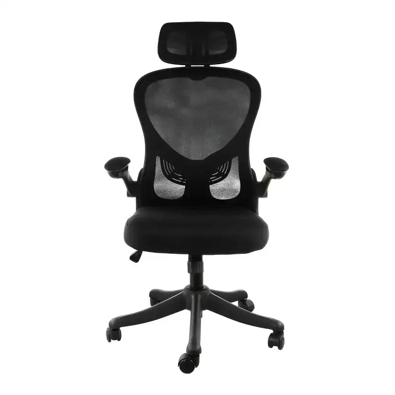 High Back Adjustable Mesh and Fabric Office Chair in Black and Gray with Adjustable Head Rest