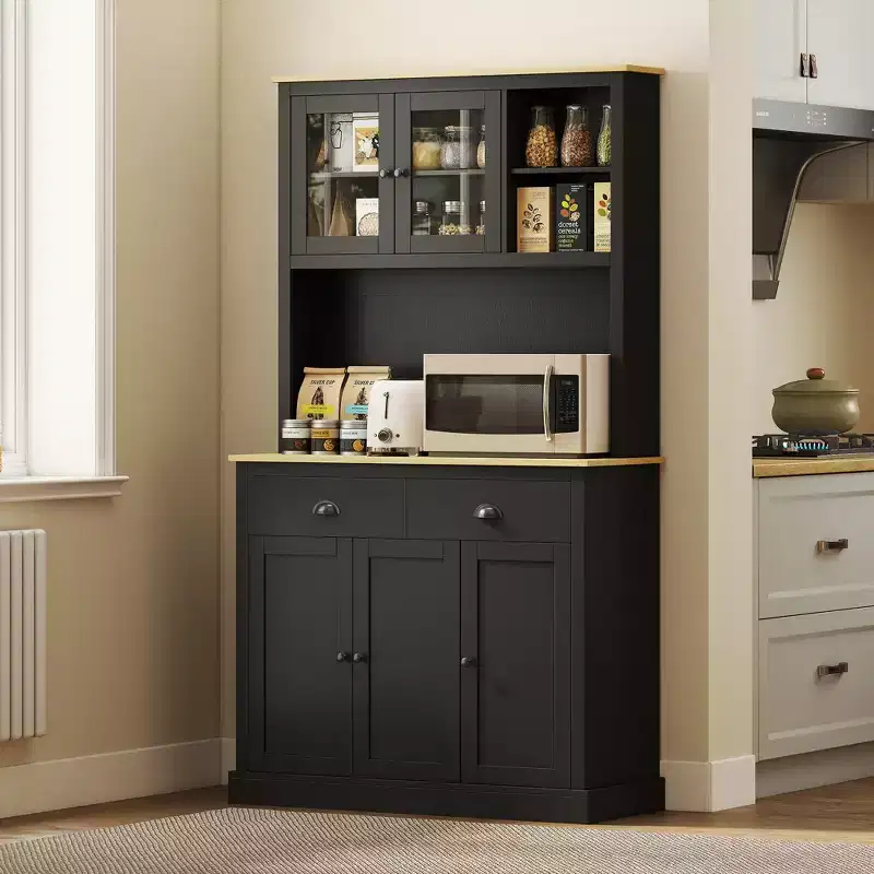 Freestanding Tall Pantry Cabinet with Wide Countertop & Adjustable Shelves, Modern Kitchen Hutch