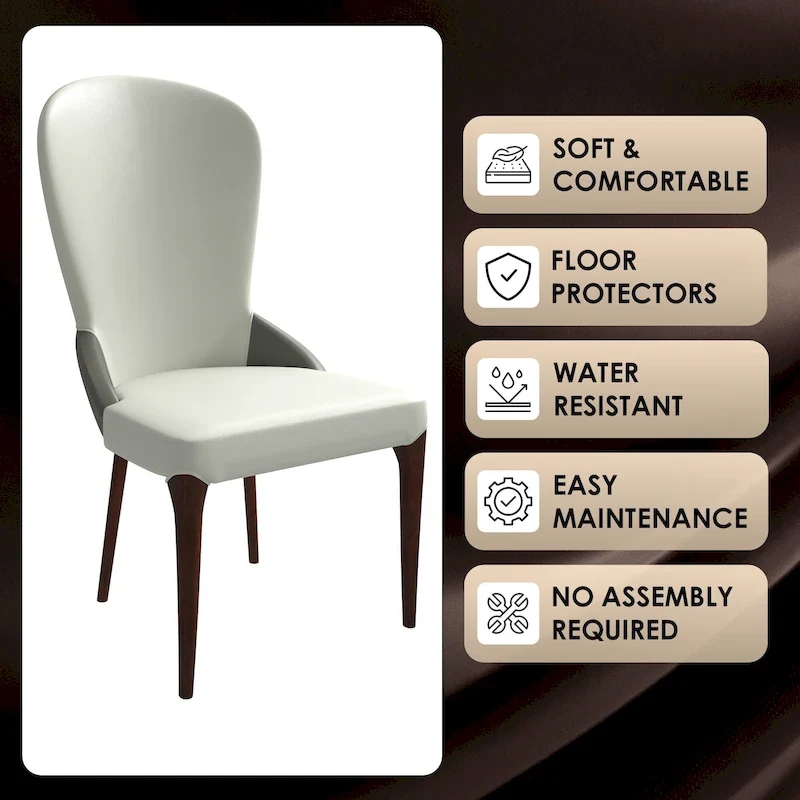 Leather Upholstered Solid Wood Dining Chair with Two-Tone Design