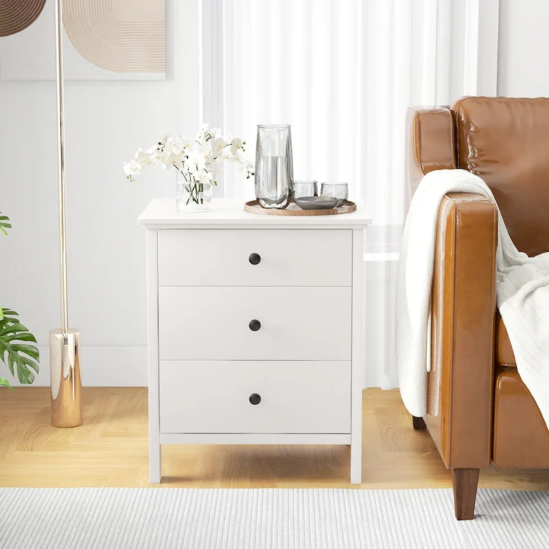 Gymax 3-Drawer Nightstand Wooden Bedside Table Modern Side End Table - See Details