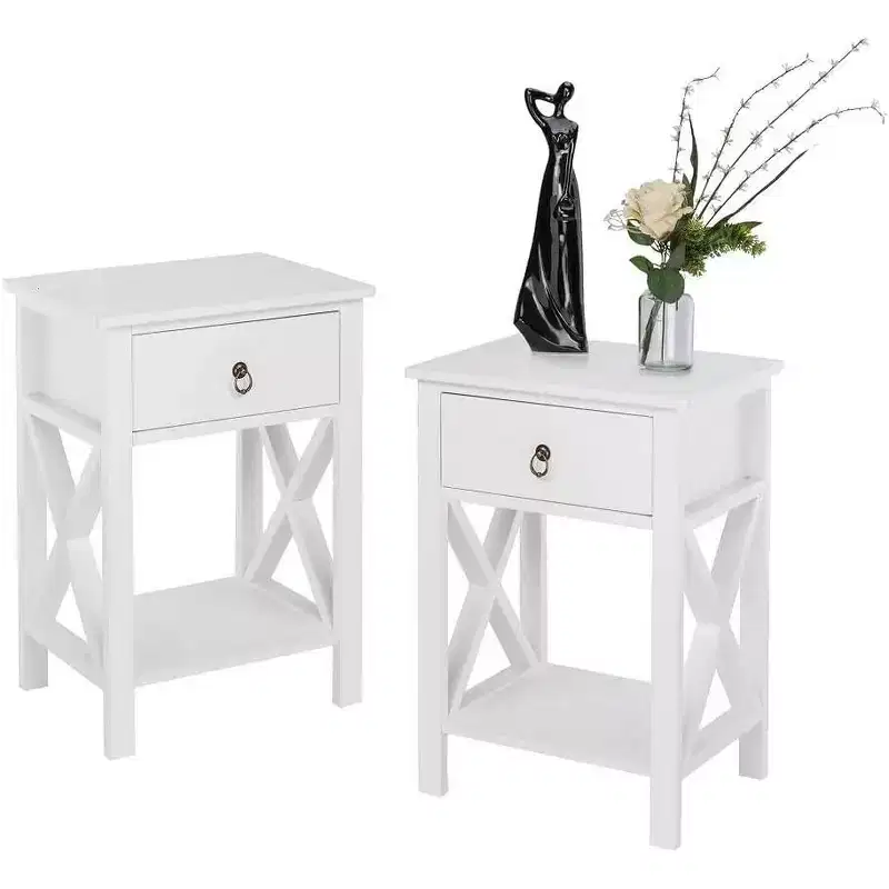Bonnlo Nightstands Set of 2, Night Stand Set of 2 with Drawer, Small White Farmhouse Nightstand Bedroom