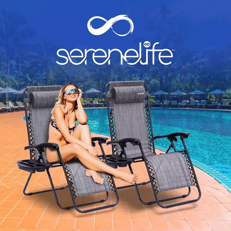 SereneLife Adjustable Zero Gravity Chair Set with Side Table
