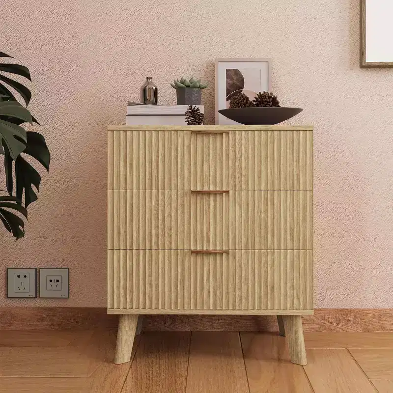 Engineered Wood 3-Drawer Dresser with Fluted Panel Design
