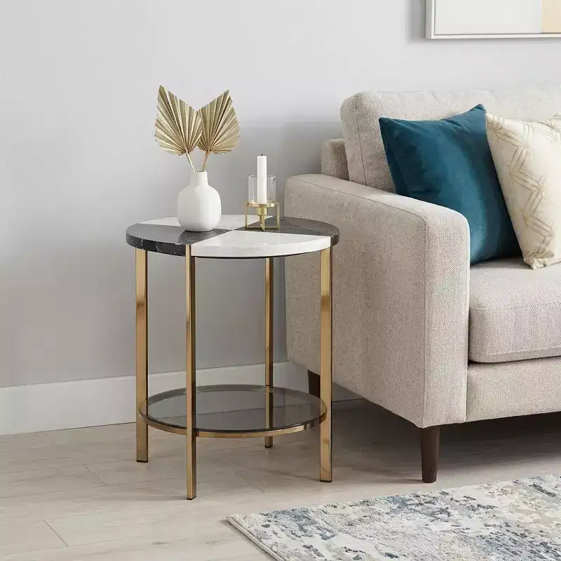 HomeRoots 24 Black Manufactured Wood And Iron Round End Table With Two Shelves