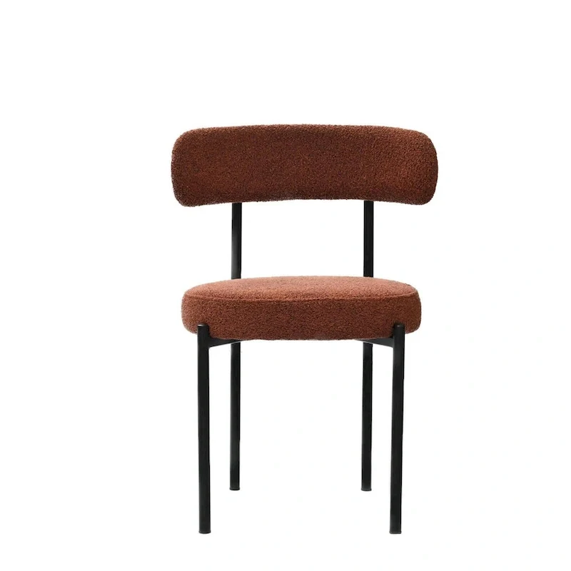 Boucle Dining Chairs Set of 2,Mid-Century Modern Curved Backrest Chair,Round Upholstered Kitchen Chairs
