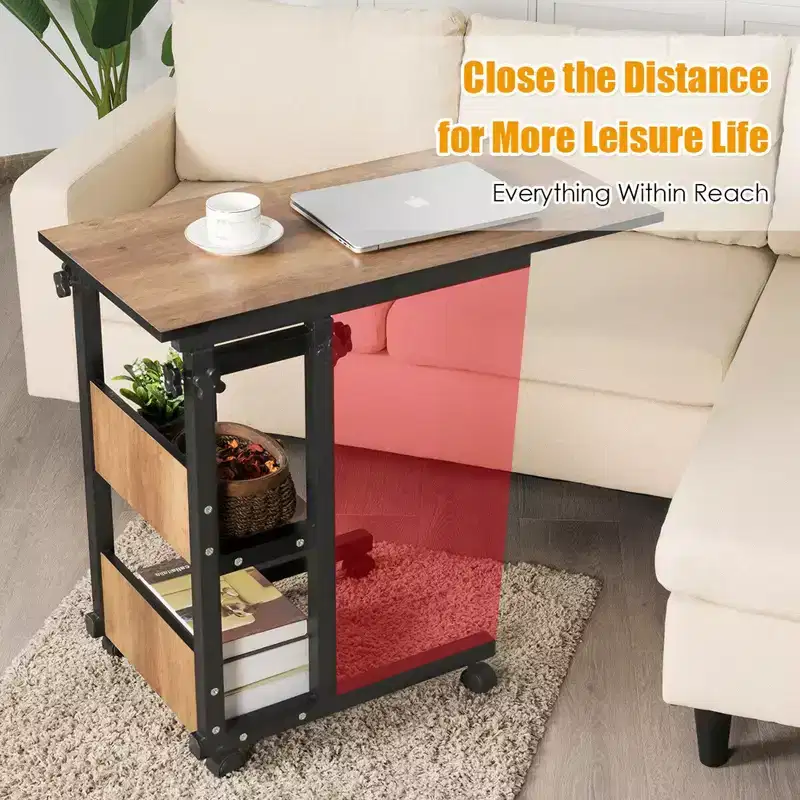 Costway C-Shape Mobile Snack End Side Sofa Laptop Table W/Rolling Cart Height Adjustable
