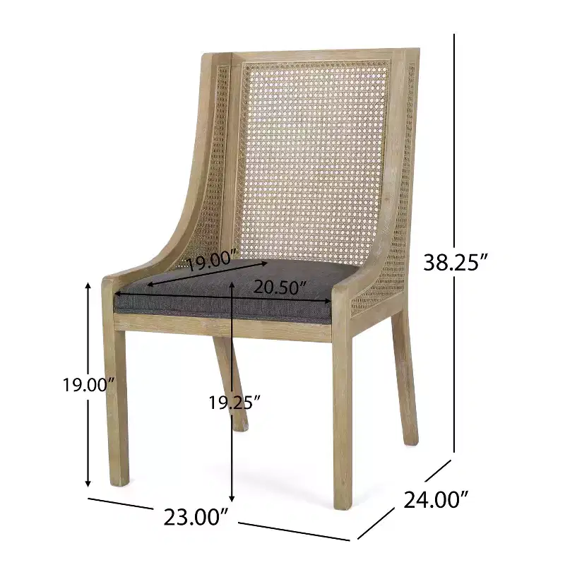 GDFStudio Rustic Fabric Upholstered Wood and Cane Dining Chairs (Set of 2)