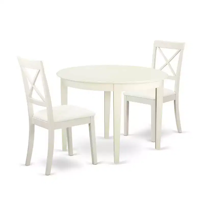 Small Kitchen Table Set with Chairs - 3 Piece Dining Table & Chairs - Neo-Classical Design - Linen White Finish