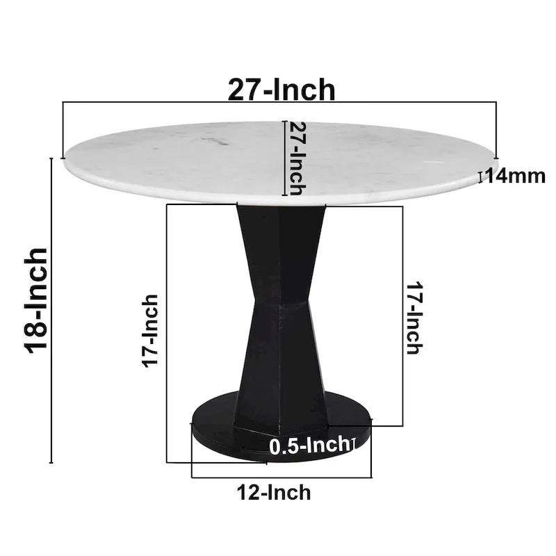 Riko Coffee Table, White Marble Top on Modern Iron Stand, Round Table, 27