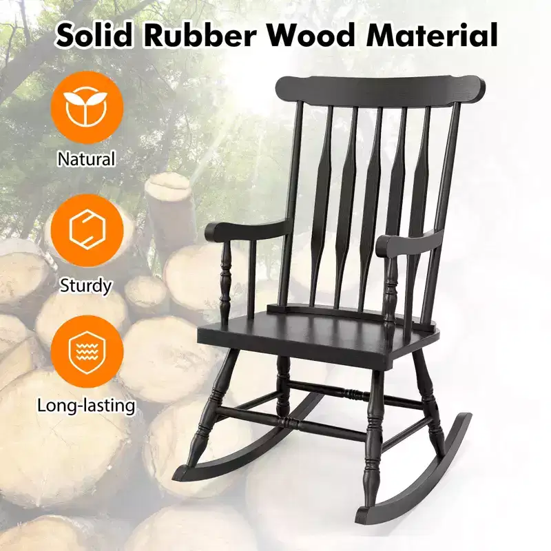 Costway Set of 2 Wood Rocking Chair Glossy Finish White\ Coffe