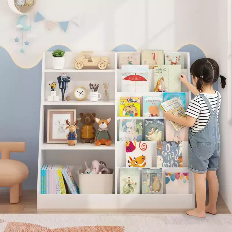 JVNOXK 4-Tier Wooden Kids Bookshelf with Toy Storage Organizer, Multifunctional Children Bookcase Display Shelf for Kids Room