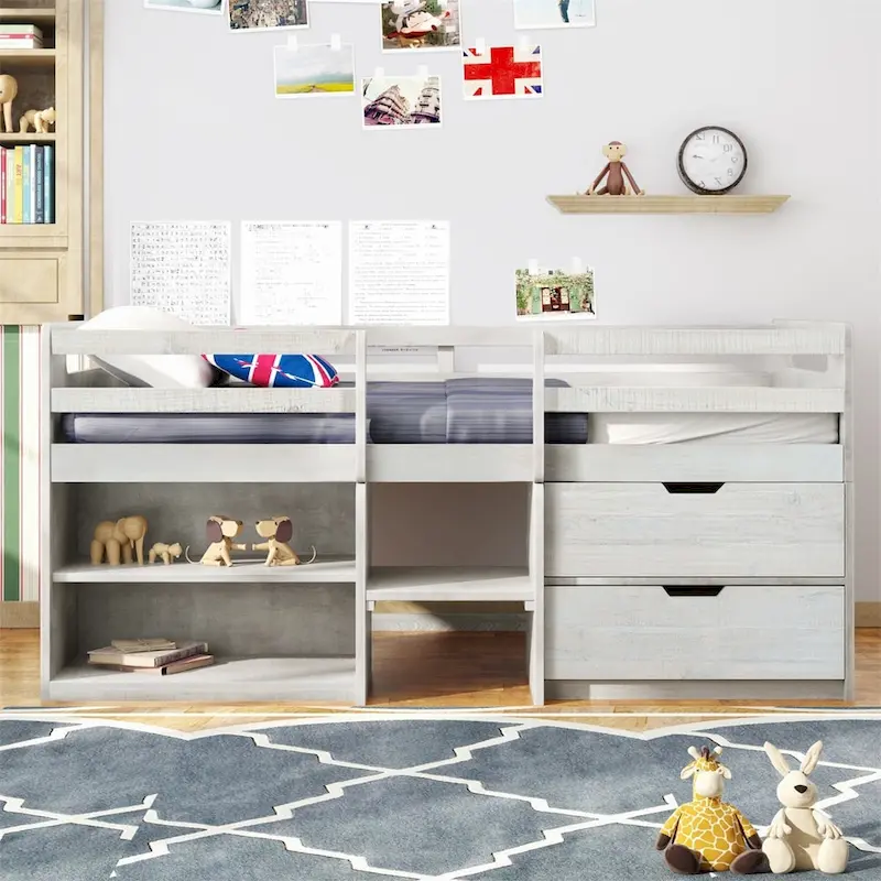Merax Twin Loft Bed with Two Shelves and Two drawers