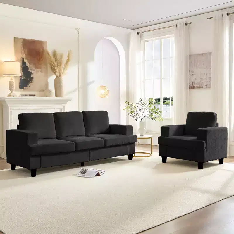 Mjkone 82Chenille 3-Seat Straight Sectional Sofa with 56''Armchair,2 Piece Living Room Sectional Sofa Furniture Sets