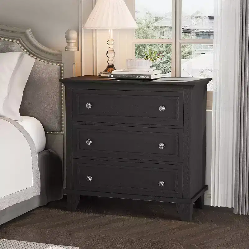 Modern 3 Drawer Dresser, Wood Storage Cabinet with Elegant Metal Handles, Compact Chest of Drawers for Bedroom, Living Room, Entryway, Hallway