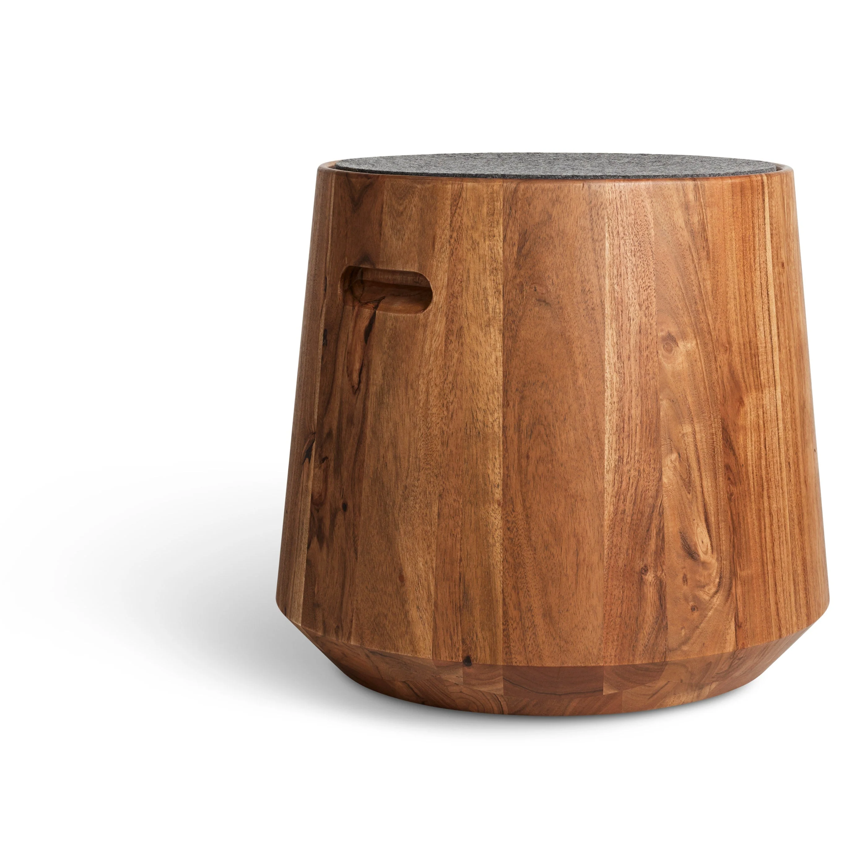 Modern Acacia Wood End Table with Felt Top & Cut-Out Handles for Living Room