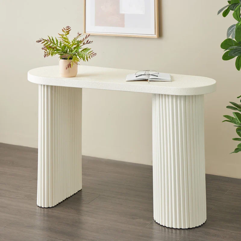 Metal Oval Console Table with Ribbed Legs 47