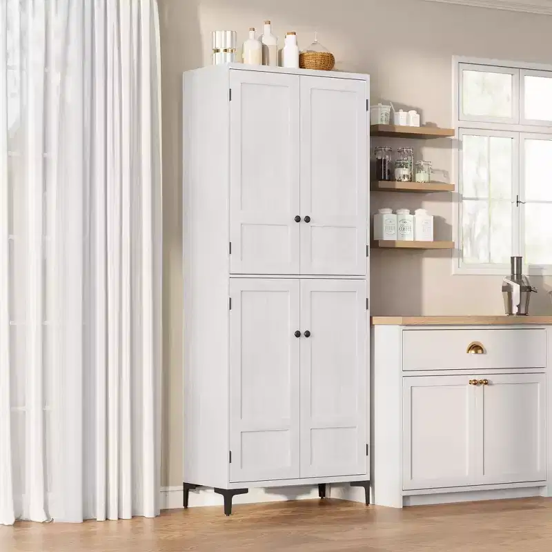 Coolmee 71 Inch Tall Storage Cabinet, Kitchen Pantry 5 Tier Bathroom Cabinet with 4 Doors Adjustable Shelves for Kitchen, Dining Room, Bathroom