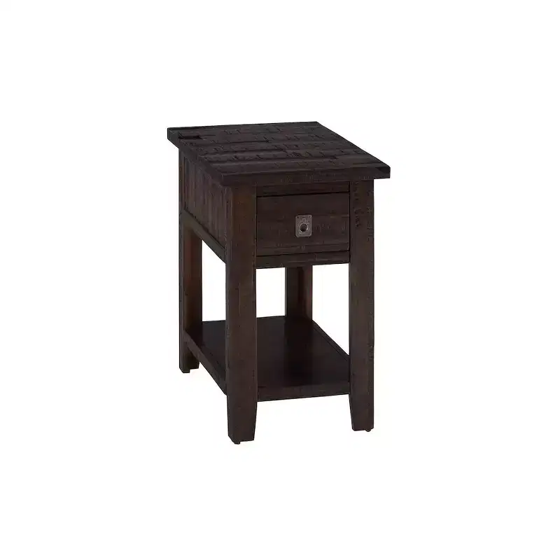 Distressed Rustic Solid Acacia Chairside End Table with Shelf