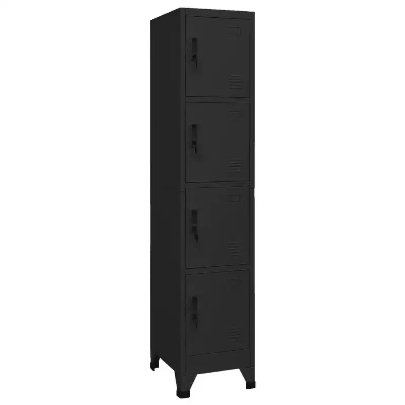 vidaXL Locker Cabinet Black | 15x17.7x70.9 | Steel | 4 Lockable Doors | Air Vents | Name Tag Holders | Perfect for Office, School, and Home