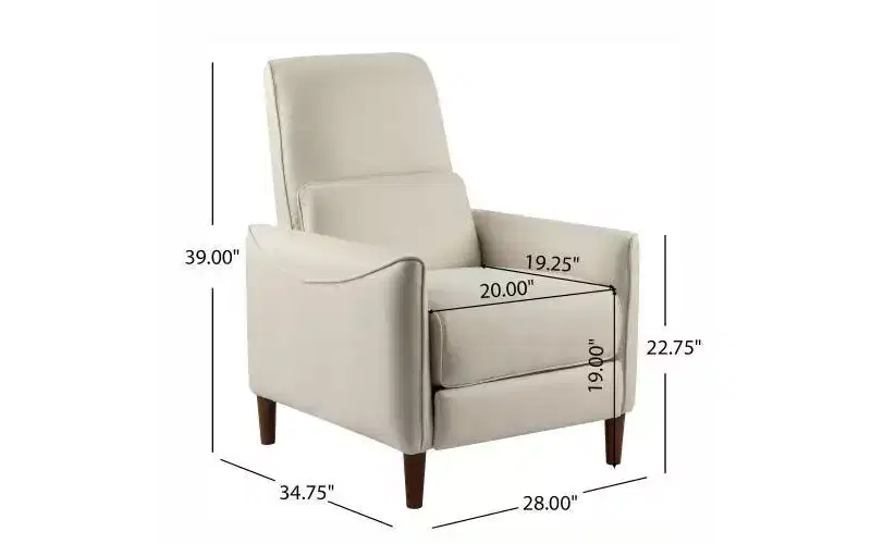 Upholstered Recliner Chair with Rubberwood Tapered Legs, Living Room Accent