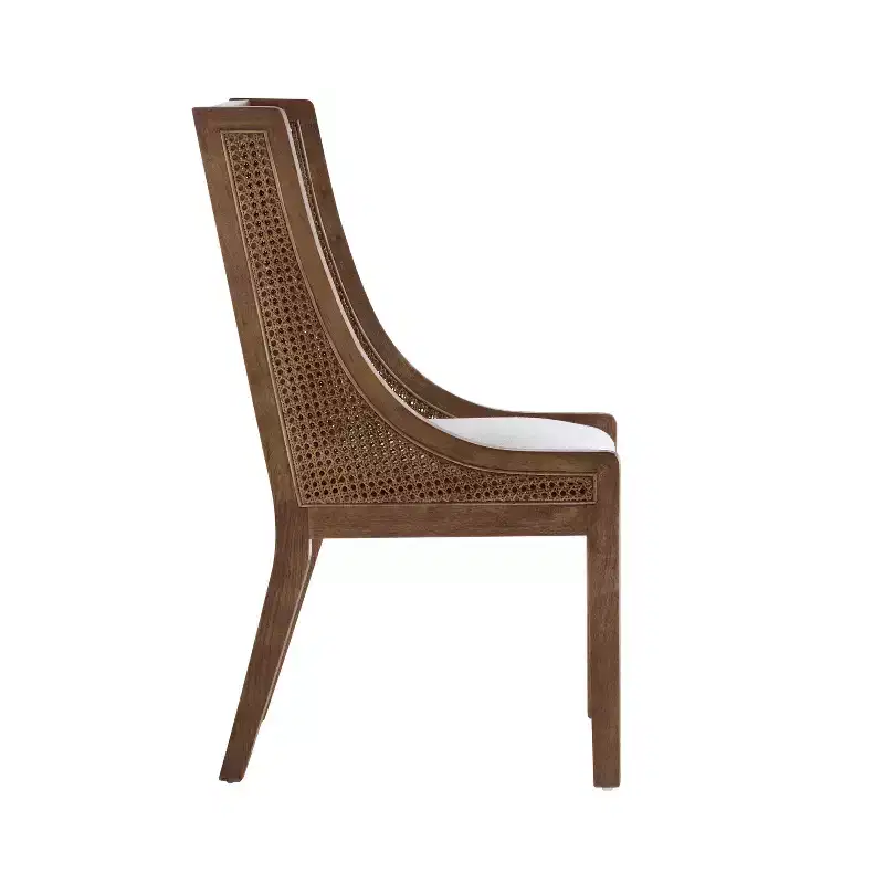 GDFStudio Rustic Fabric Upholstered Wood and Cane Dining Chairs (Set of 2)