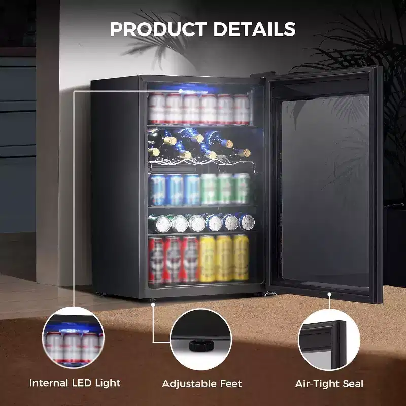 ZAFRO Beverage Refrigerator Cooler 4.4 Cu. Ft,145 Can Mini Fridge for Beer /Wine, with Adjustable Thermostat,Beverage Fridge for Bar/Home
