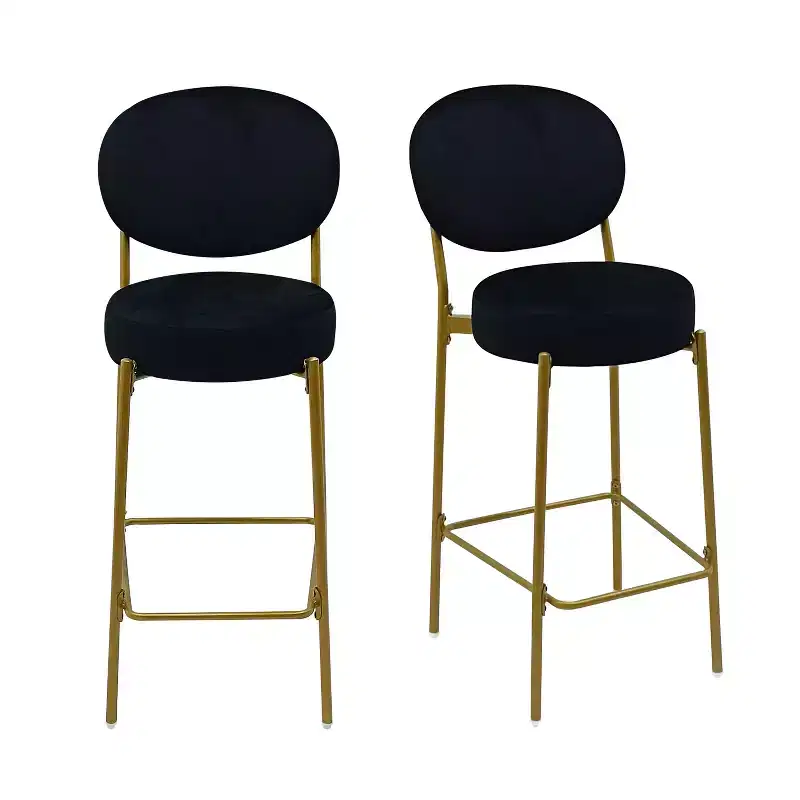 TUYOHW Set of 2 Velvet Counter Height Bar Stools,Bar Chair with Metal Legs,Oval Back &Footrest,Accent Counter Stools for Kitchen Island,Home Bar