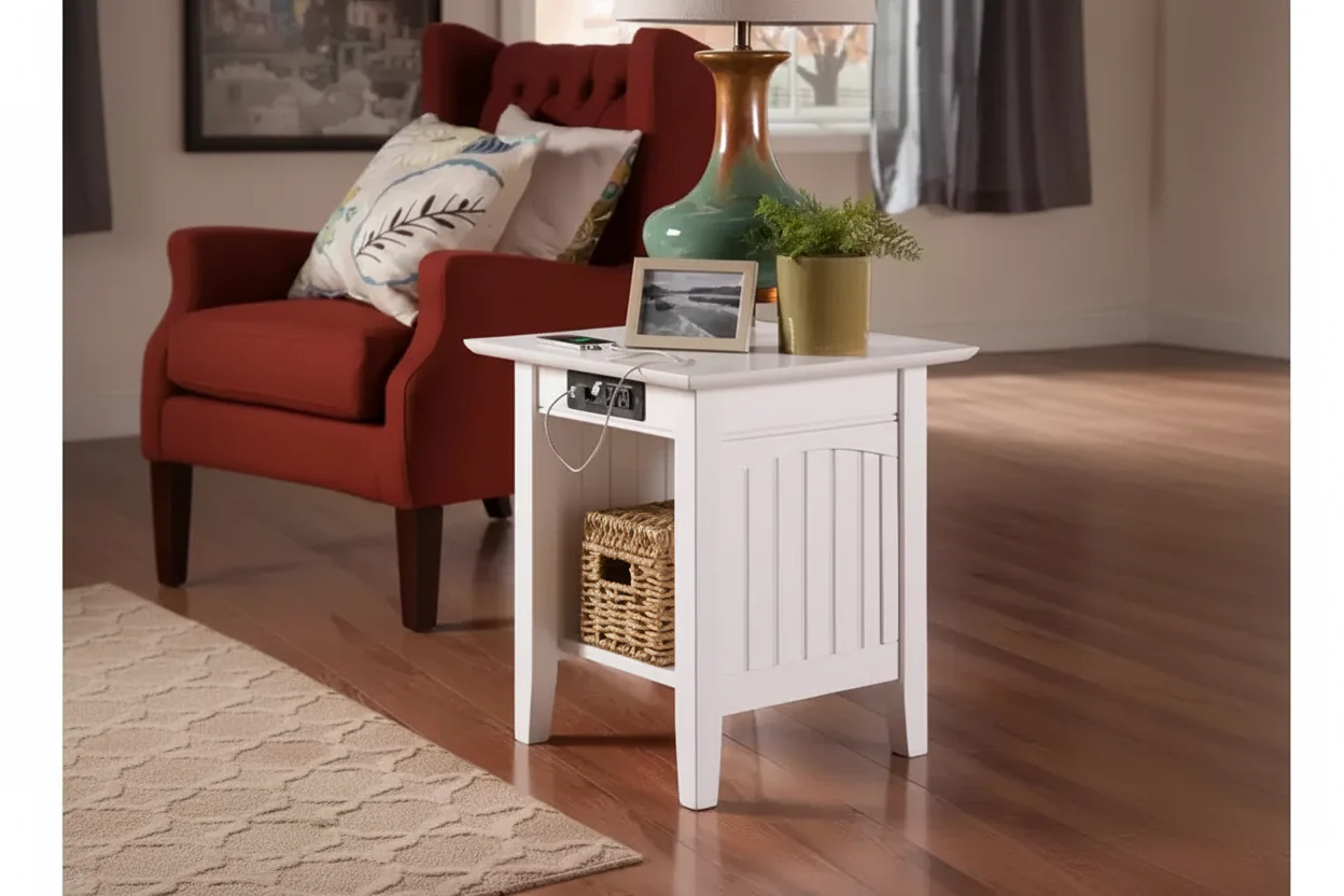 Cottage-Style End Table with Built-In Wireless Charger