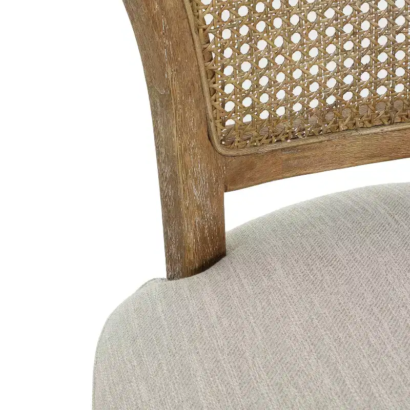GDFStudio Wracy Upholstered 30 Rattan Back Rubber Wood Frame Barstool with Footrest, Light Brown