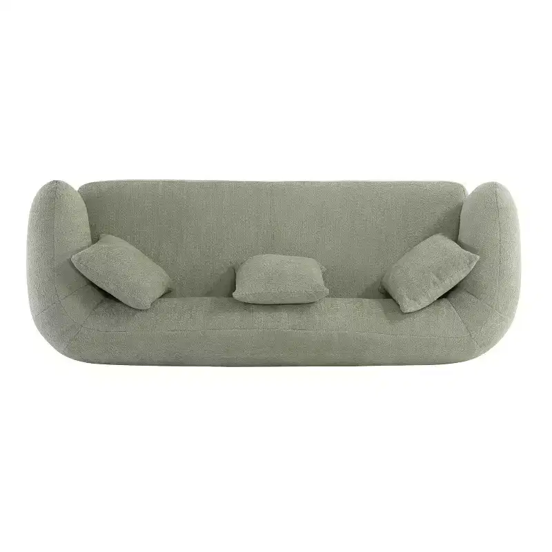 Christopher Knight Home Jose 82 " Set of 2 Rubberwood Boucle Upholstered 3 Seater Curved Sofa with Pillows Light Green
