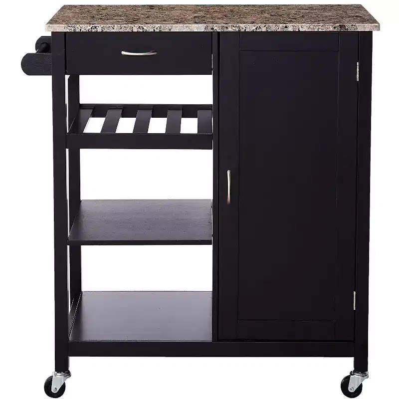 Wood & Marble Finish Top Kitchen Storage Cabinet Cart