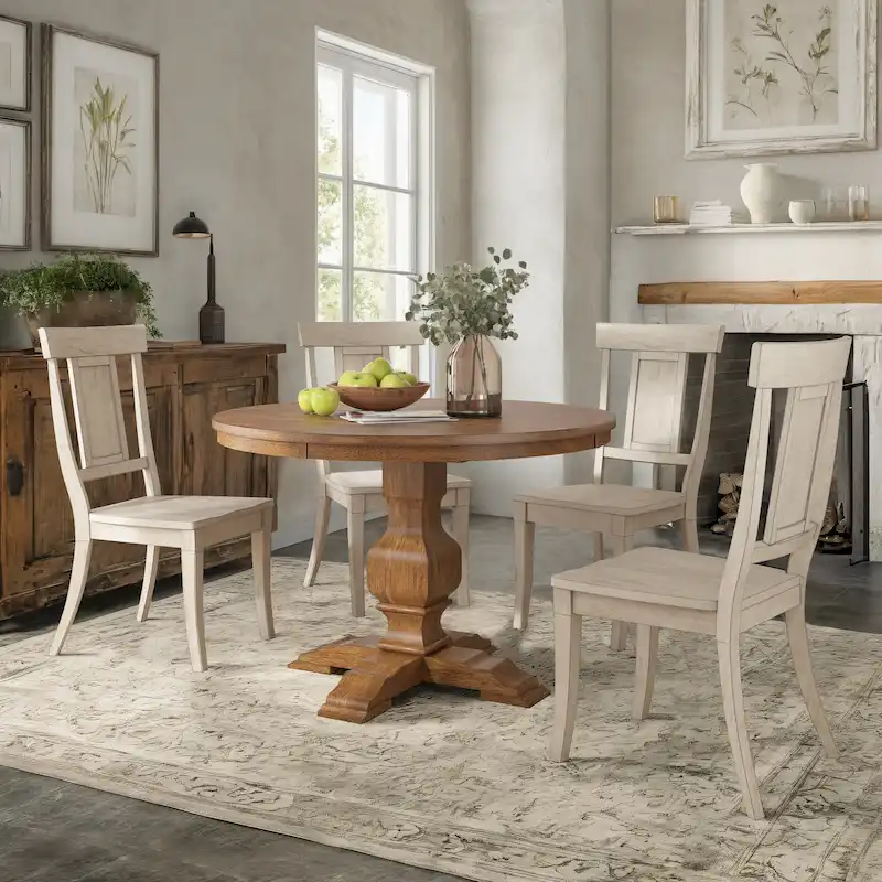 Ronda 45 Round Solid Wood Top Dining Set with Panel Back Chairs