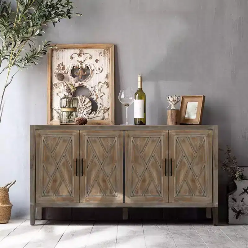 CuisinSmart 60'' Sideboard Buffet Cabinet, Vintage Wooden Sideboard Storage Cabinet with 4 Doors&Adjustable Shelf, Accent Cabinet for Living Room