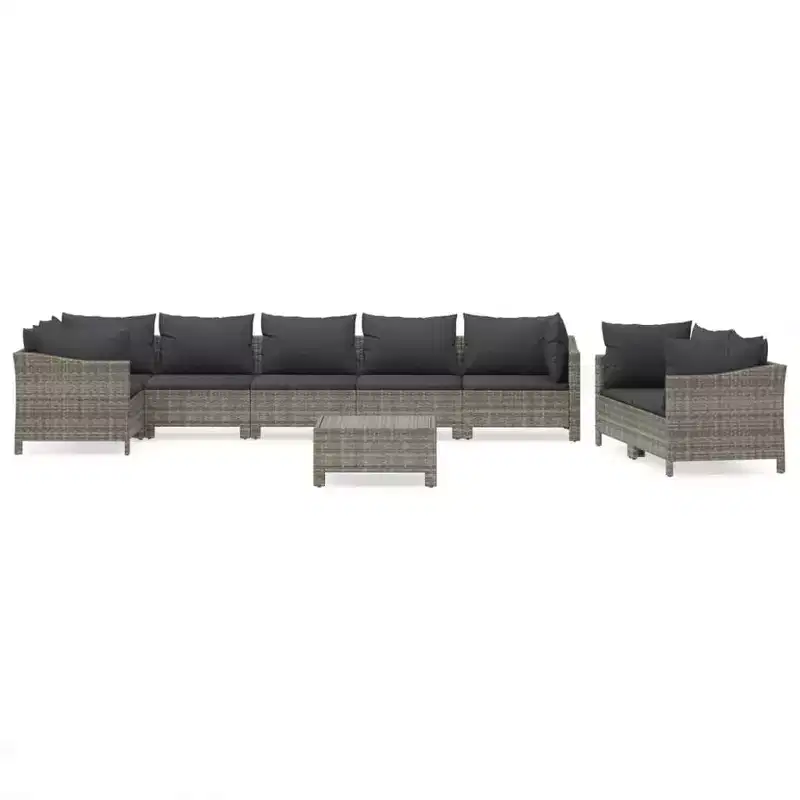 vidaXL Patio Furniture Set Armchair Sofa Set with Cushions Gray Poly Rattan